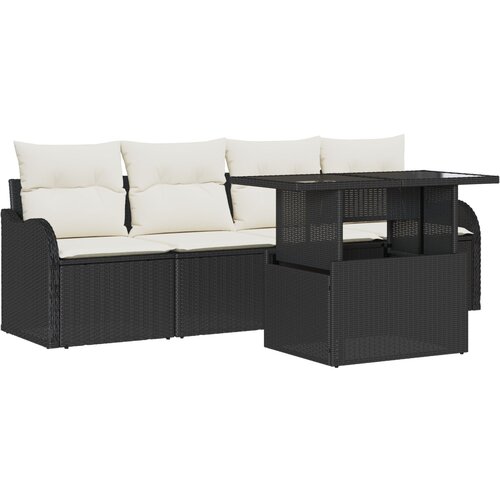 VidaXL 5-dijelni vrtni sofa set s jastučićima crni poli ratan, 2-sjedna vrtna sofa s jastučićima crni poli ratan Slike