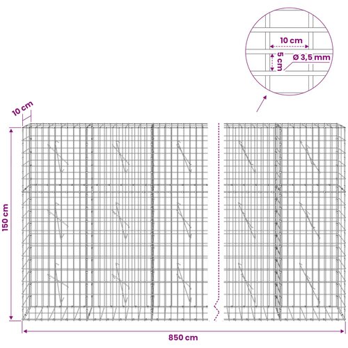  Gabion s žicom debljine 3,5 mm i mrežom 5x10 cm 850x10x150 cm Slike