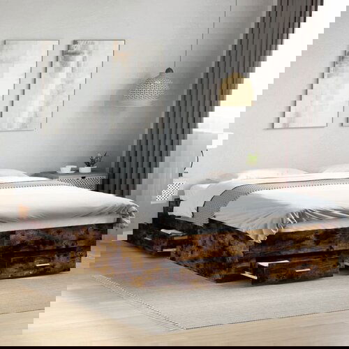 Furnova Posteljni okvir s predali dimljen hrast 150x200 cm inž. les, (21939445) Slike