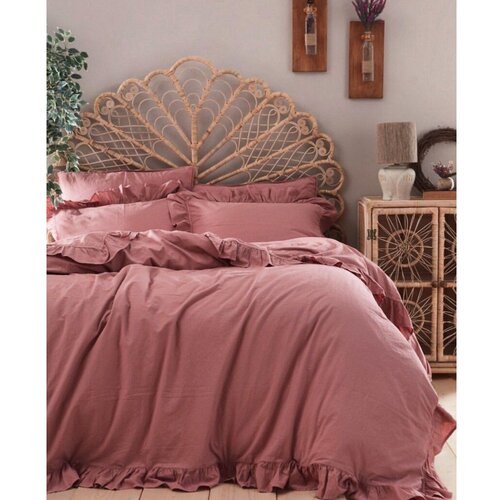 Mila Home Luxury Rožnata enojna posteljnina iz renforce bombaža 140x200 cm Ruffle Striped &amp;ndash; Slike