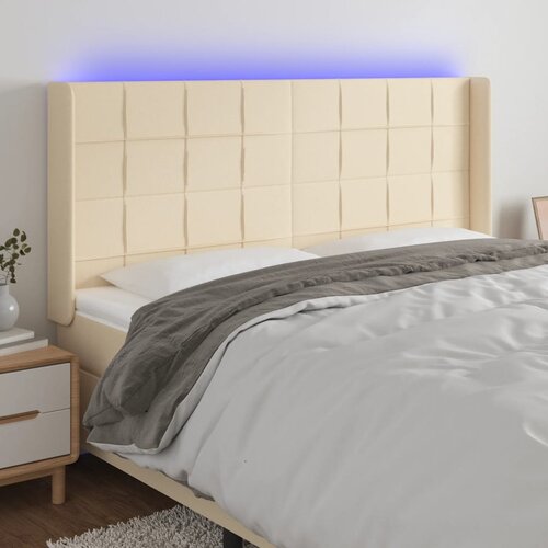 The Living Store LED posteljno vzglavje krem 163x16x118/128 cm blago - LED Vzglavje, (21659627) Slike