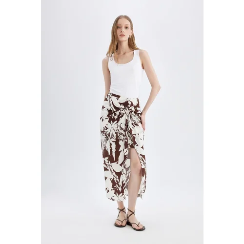 Defacto Patterned Normal Waist Viscose Slit Maxi Skirt