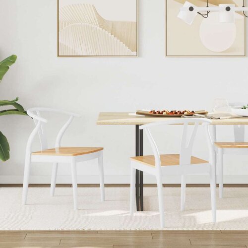  Stolac za blagovanje 2 pcs Bjela i prirodna Čvrsto drvo od gume Cene