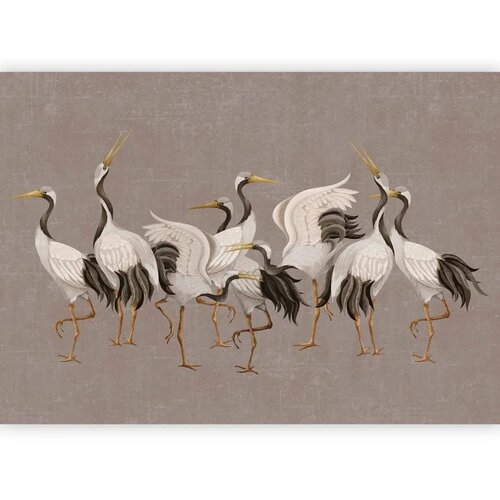  Foto tapeta - Crane dance &amp;ndash; bright silhouettes of birds against a warm grey background with texture 250x175 Standard Slike