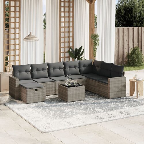 VidaXL 9-dijelni set vrtnih sofa od poliratana s jastucima svjetlosivi Slike