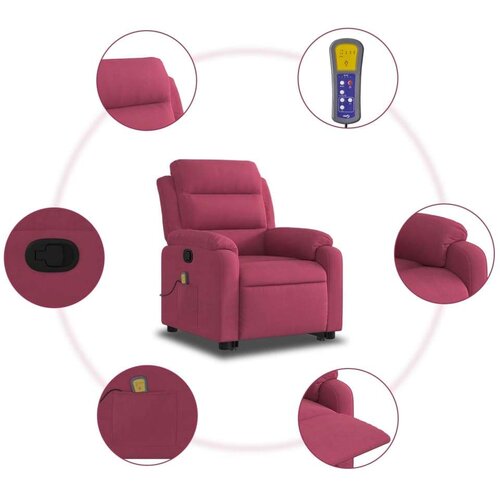 vidaXL Električni masažni naslonjač na podizanje boja vina baršun Cene