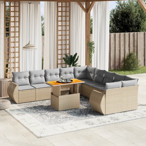 vidaXL 11-dijelni set vrtnih sofa od poliratana s jastucima bež Cijene