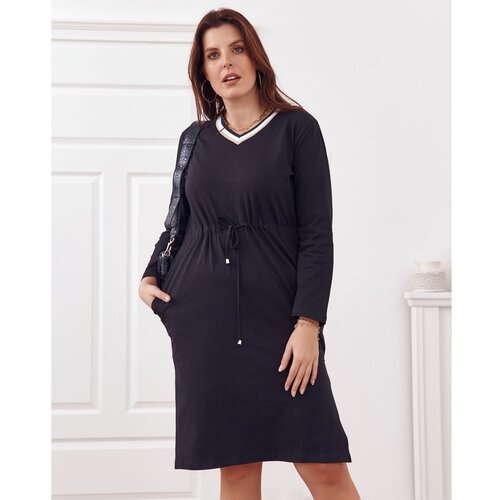 Fasardi Plus Size dress tied at the black waist Slike