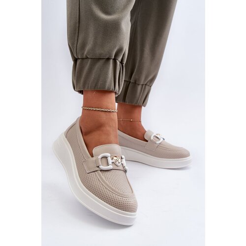 S. BARSKI Beige Women's Leather Platform Moccasins S.Barski LR720 Cene