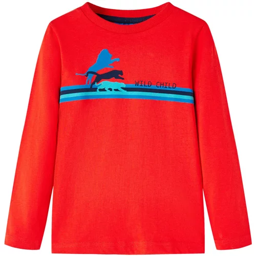 vidaXL Otroška majica z dolgimi rokavi potisk divjih živali rdeča 92