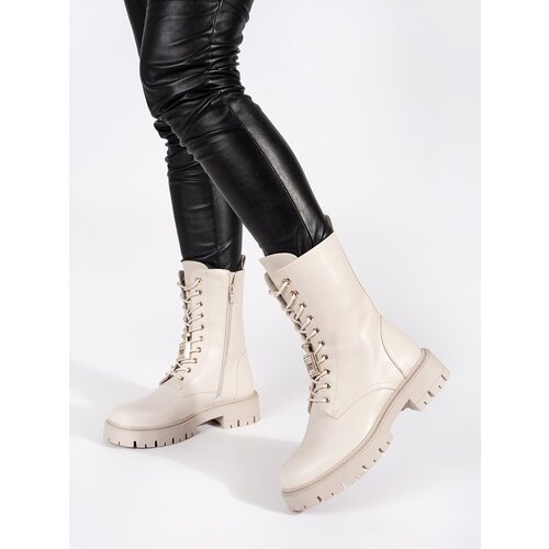 SEASTAR Light beige women&amp;#039;s worker boots with pins Slike