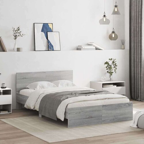  Okvir kreveta s uzglavljem LED siva boja hrasta 120x200 cm Slike