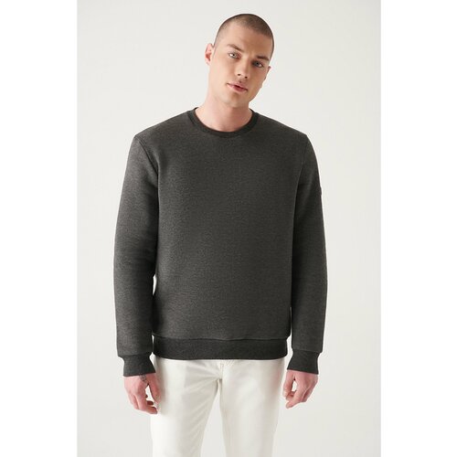 Avva Men's Anthracite Crew Neck 3 Thread Fleece Printed Standard Fit Regular Fit Sweatshirt Slike