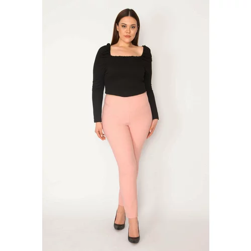 Şans Women's Plus Size Pink Pants with Beltless with Hidden Zippers in the Side.