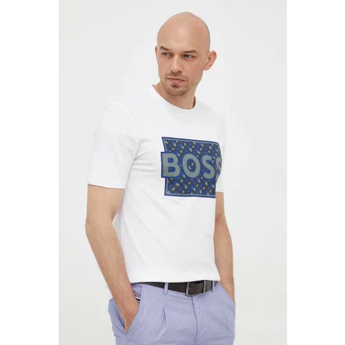Boss Bombažna kratka majica mornarsko modra barva