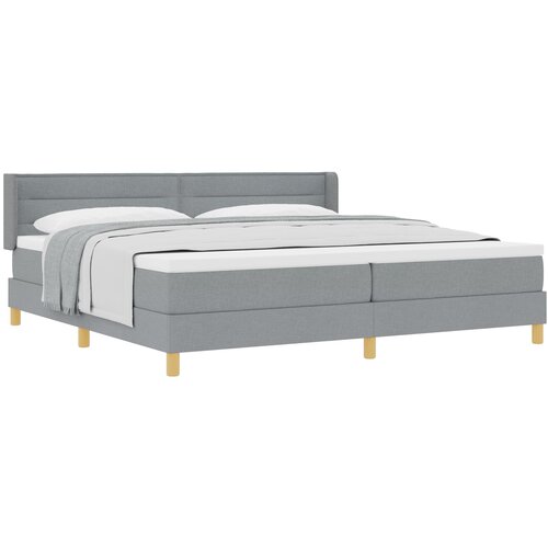 VidaXL Postelja Box Spring z Vzmetnico Svetlo Siva 200x200 cm Tkanina, Vzglavje Linije Oblikovanja Svetlo Sivo 200 cm Tkanina Slike