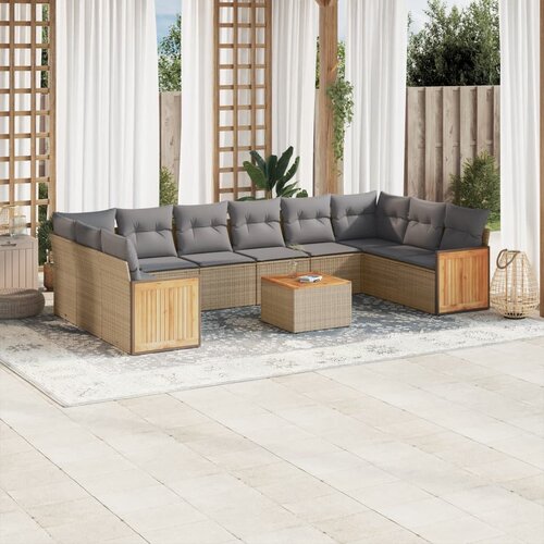 vidaXL 11-dijelni set vrtnih sofa od poliratana s jastucima bež Cijene