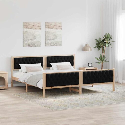  Krevetna konstrukcija Crna 200 x 200 cm Čvrsto borovo drvo Cene