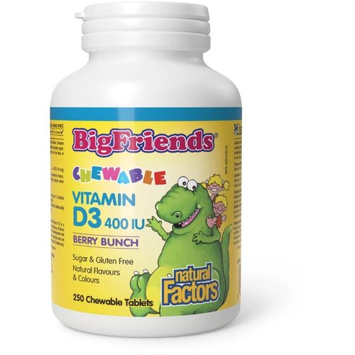 Natural Factors vitamin D3 400 iu bigfriends, bobičasto voće, 250 tableta za žvakanje Slike