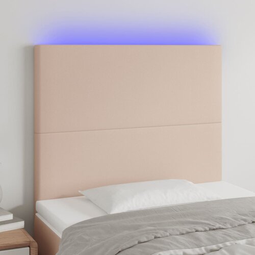 vidaXL LED posteljno vzglavje kapučino 80x5x118/128 cm umetno usnje Cene