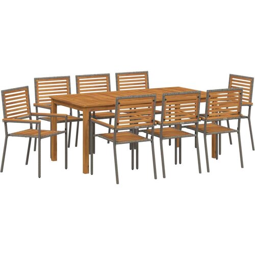  Vrtna garnitura - 9-dijelni vrtni blagovaonski set sivi poly rattan acacia  staklene vrtne stolice s jastučićima 2 kom sivi poly Cijene