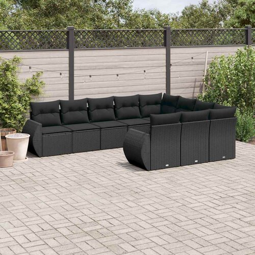  10-dijelni set vrtnih sofa s jastucima crni od poliratana Cijene