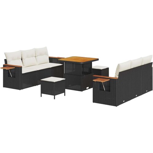  9-dijelni vrtni kauč set s jastučićima u crnom poli ratan akaciji Vrtna garnitura - 3-dijelni vrtni blagovaonski set s jastučić Slike