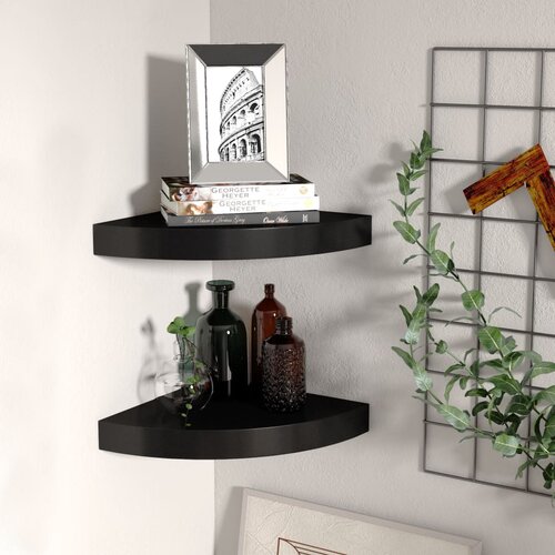VidaXL Plutajuće kutne police 2 kom crne 25 x 25 x 3,8 cm MDF Slike
