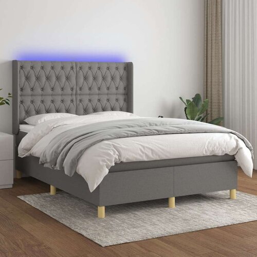  Box spring postelja z vzmetnico LED temno siva 140x200 cm blago, (20726577) Cene