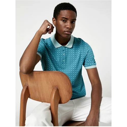 Koton Geometric Print, Slim Fit Polo T-Shirt with Buttons and Short Sleeves.