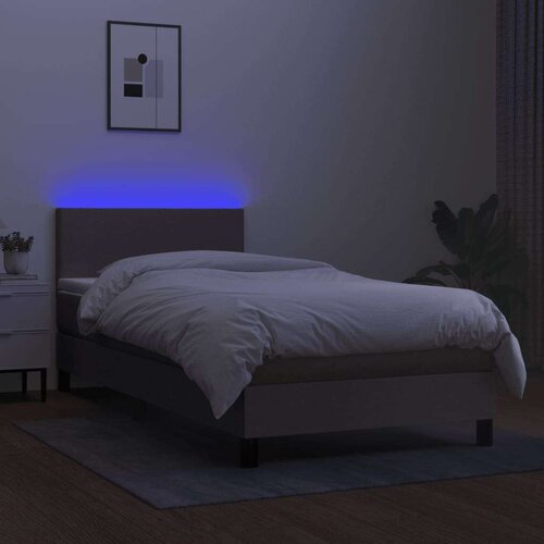  Krevet box spring s madracem LED smeđesivi 90x200 cm tkanina Slike
