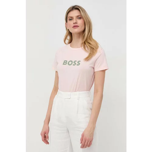Boss Bombažna kratka majica roza barva