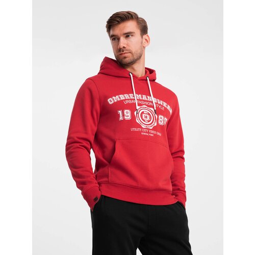 Ombre Men's college style printed kangaroo hoodie - red Cijene