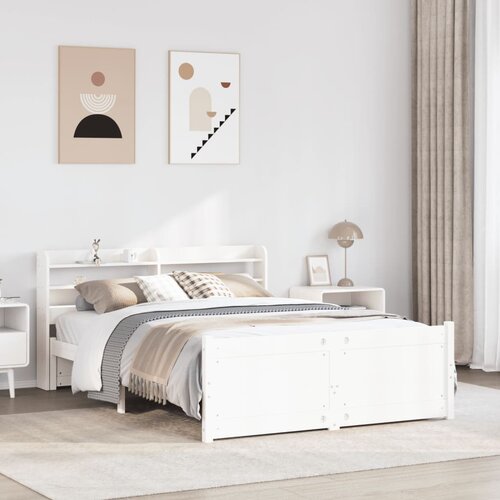 VidaXL Posteljni okvir z vzglavjem brez vzmetnice bel 160x200 cm Slike