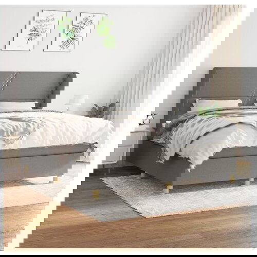  Box spring postelja z vzmetnico temno siva 180x200 cm blago Slike