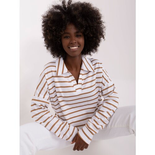 Fashion Hunters White and brown oversized cotton blouse Slike