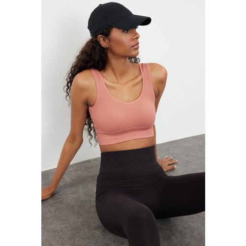 Trendyol dark rose seamless/seamless padded/shaping knitted sports bra Cene