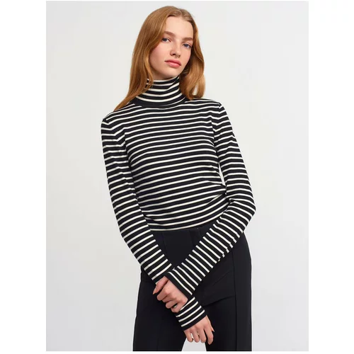 Dilvin 10302 Turtleneck Striped Sweater-black-cream
