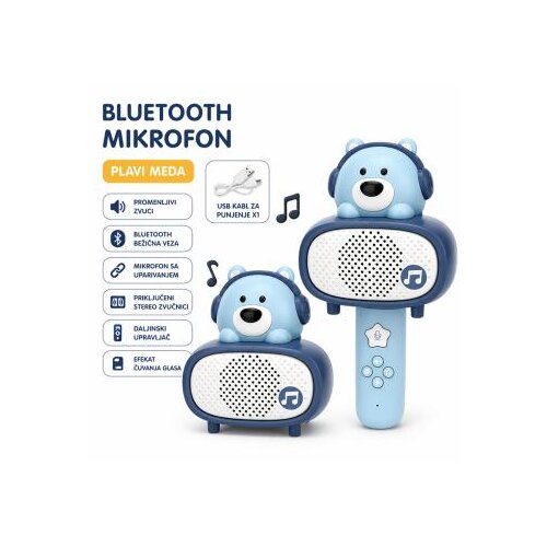  Bluetooth mikrofon Bear plavi Cene