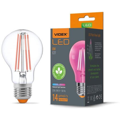 VIDEX LED sijalka za rast rastlin &amp;quot;grow lamp&amp;quot; E27 8W PPF 14 &amp;micro;mol/s Slike