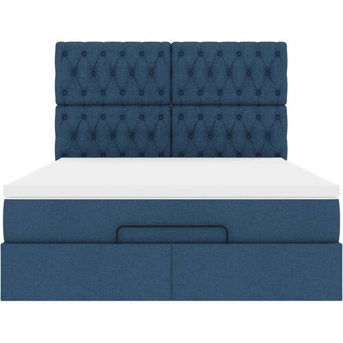 VidaXL otomanski okvir kreveta s madracem plavi 140x200cm od tkanine Slike