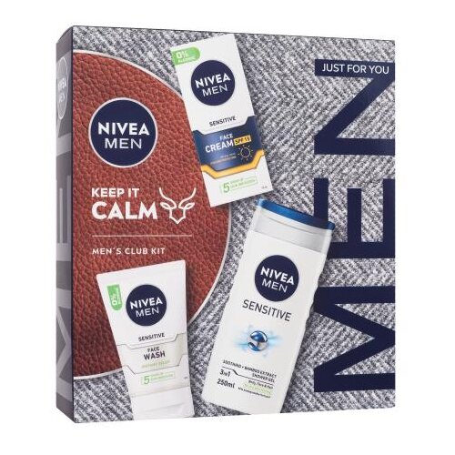 Nivea Men Sensitive Keep It Calm set: dnevna krema za obraz Men Sensitive Face Cream SPF15 75 ml + čistilni gel Men Sensitive Face Wash 100 ml + gel za prhanje Men Sensitive Soothing Bamboo Extract Shower Gel 250 ml za moške Cene