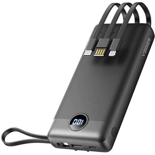 Veger prenosna baterija z vgrajenimi kabli C20 20000 mAh, črna Slike