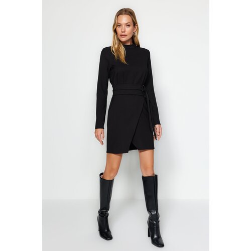 Trendyol A-Line Stand Up Collar Woven Dress with Black Belt Slike