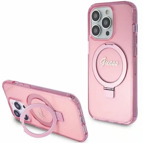 Guess Originalna Hardcase GUHMP15XHRSGSP torbica za iPhone 15 Pro Max (Magsafe / Glitter Script Logo / stalak za prsten / pink) Cijene