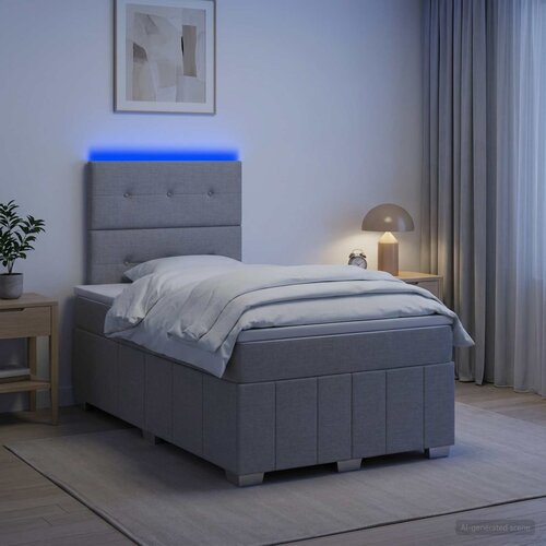  LED okvir za krevet s madracem Svjetlosiva 120 x 190 cm Tkanina Slike