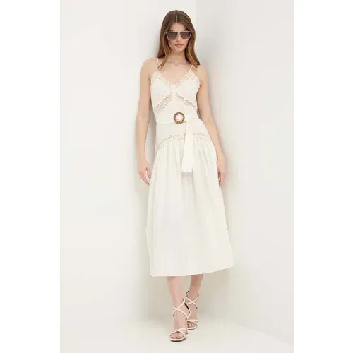 Twinset Pamučna haljina boja: bijela, maxi, širi se prema dolje