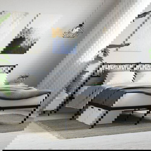 VidaXL Metalni okvir za krevet s uzglavljem crni 140x200 cm Slike
