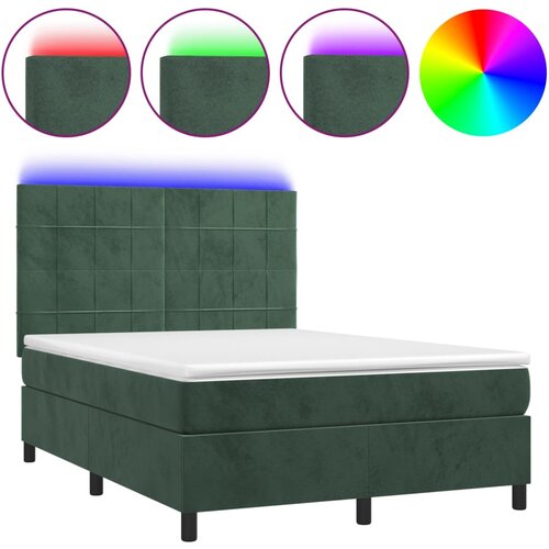 Maison Chic Box spring postelja - Vzmetna postelja z vzmetnico LED tem. zelena 140x190cm žamet SL15898, (21895739) Cene