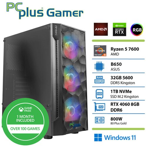 PCPLUS gaming namizni računalnik ryzen 5 7600/32GB/SSD 1TB/RTX 4060 8GB/Windows 11 + xbox game pass Cene